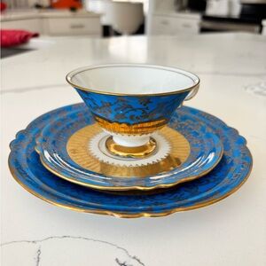 Von Henneberg Elegant Blue and Gold Tea Trio